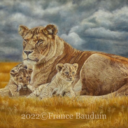Lioness & cubs 140 hours
Sand Pastelmat Board
19.5" x 27.5"
Ref: Anne Noël